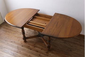 ヴィンテージ家具　イギリスビンテージ　ERCOL(アーコール)　エレガントなドローリーフテーブル(ダイニングテーブル)