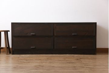 アンティーク家具　リメイク品　明治期の松材を利用したパタパタ扉のローボード(リビングボード、戸棚、収納棚)(1)