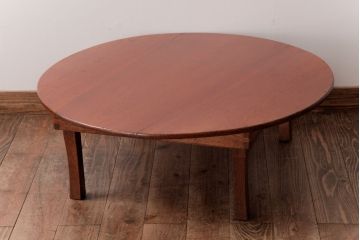 レトロ家具　昭和中期　折り畳み式　シンプルなデザインのレトロな丸ちゃぶ台(ローテーブル、センターテーブル)