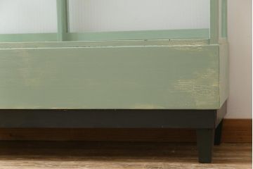 ペイント家具　モールガラス入り　引き戸収納付きレトロなガラスケース(ショーケース、陳列棚、飾り棚)