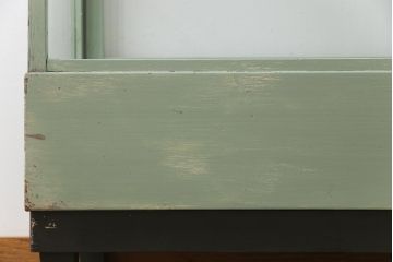 ペイント家具　モールガラス入り　引き戸収納付きレトロなガラスケース(ショーケース、陳列棚、飾り棚)