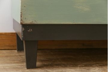ペイント家具　モールガラス入り　引き戸収納付きレトロなガラスケース(ショーケース、陳列棚、飾り棚)