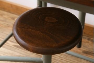 ラフジュ工房オリジナル　ペイント　淡い青緑　4脚格納スツールのテーブル(作業台、ダイニングテーブル)