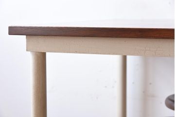 ラフジュ工房オリジナル　ペイント　アンティークホワイト　4脚格納スツールのテーブル(作業台、ダイニングテーブル)