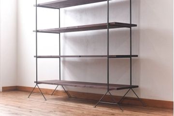 ラフジュ工房オリジナル シンプルなデザインのアイアンラック【中】・奥行広め(陳列棚、飾り棚、店舗什器)(1)