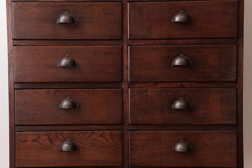 レトロ家具　和製アンティーク　栓材　レトロシックな鉄脚付きサイドチェスト(サイドキャビネット、引出し)