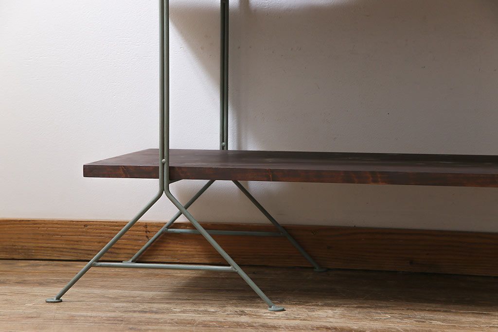 ラフジュ工房オリジナル　青緑色　ペイントアイアンラック【大】・奥行広め(陳列棚、飾り棚、店舗什器)