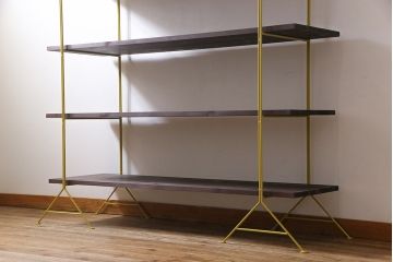ラフジュ工房オリジナル　イエロー　ペイントアイアンラック(中)・奥行広め(陳列棚、飾り棚、店舗什器)