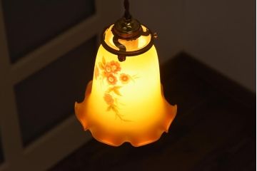 フランスビンテージ　花柄　優しく温かみのあるカラーが品のあるペンダントライト(シェード、吊り下げ照明)