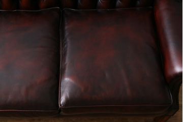 ヴィンテージ家具　イギリスビンテージ　本革　チェスターフィールド　ウィングバックソファ(ウイングバック、2人掛け)