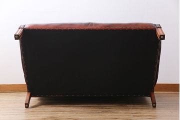 ヴィンテージ家具　イギリスビンテージ　本革　チェスターフィールド　ウィングバックソファ(ウイングバック、2人掛け)