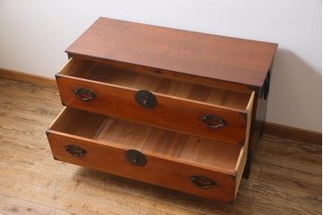 アンティーク家具　和製アンティーク　リメイク　桜丸金具　黒い金具がアクセントの米沢箪笥ローボード(ローチェスト、引き出し、和タンス)