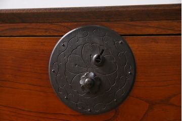 アンティーク家具　和製アンティーク　リメイク　桜丸金具　片開き戸付き米沢箪笥ローボード(ローチェスト、引き出し、和タンス)