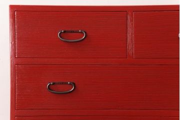 アンティーク家具　昭和初期　鮮やかな赤色が目を引く総桐材の箪笥(サイドチェスト、桐箪笥、桐たんす)