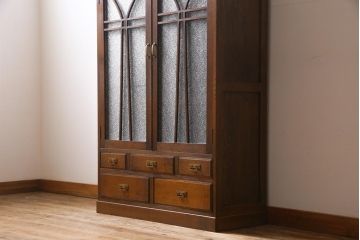 アンティーク家具　昭和初期　ダイヤガラス入り　大正ロマンの雰囲気が魅力のブックケース(収納棚、食器棚、本箱)