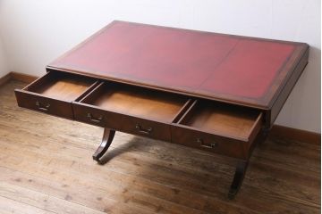 中古　イギリス　RACKSTRAW(ラックストロー)　高級感漂うレザートップテーブル(デスク、在宅ワーク、在宅用ダイニングテーブル)