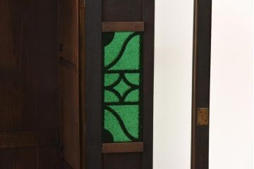 アンティーク家具　大正ロマン　栓材　当時物色ガラス　深みのある色味が魅力のブックケース(本箱、収納棚)