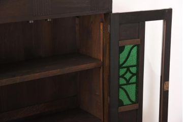 アンティーク家具　大正ロマン　栓材　当時物色ガラス　深みのある色味が魅力のブックケース(本箱、収納棚)