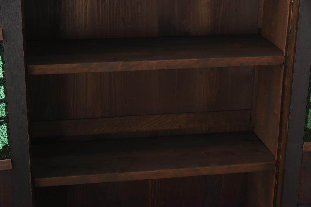 アンティーク家具　大正ロマン　栓材　当時物色ガラス　深みのある色味が魅力のブックケース(本箱、収納棚)