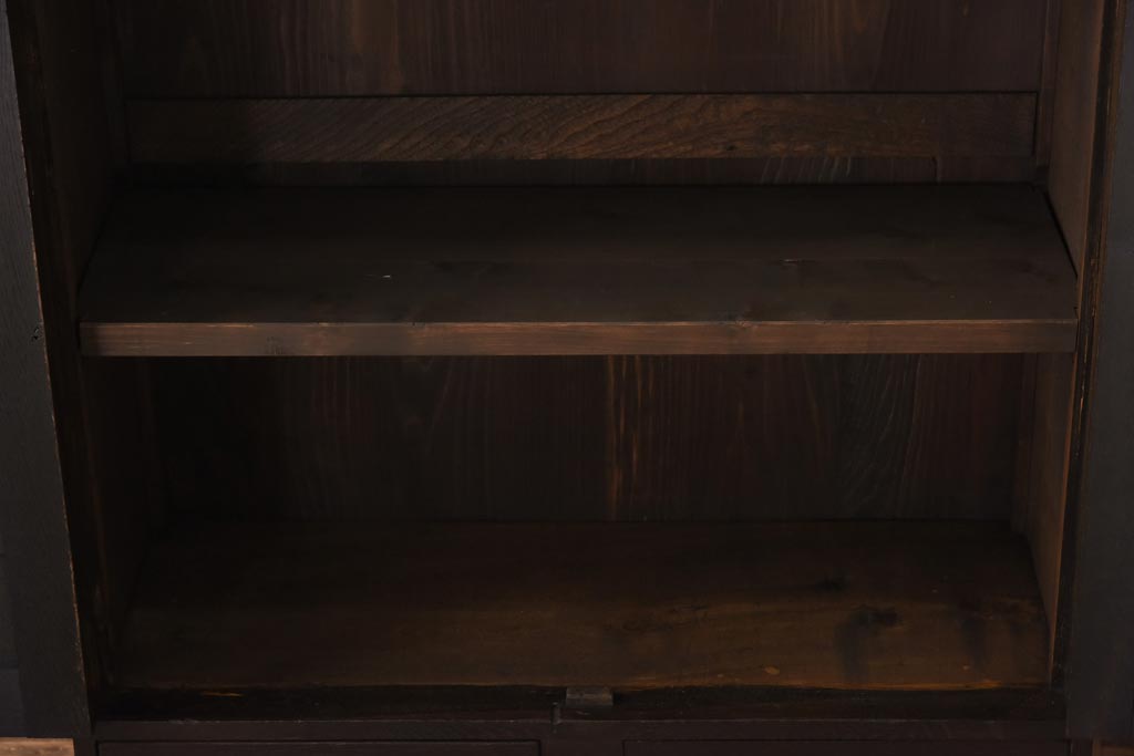 アンティーク家具　大正ロマン　栓材　当時物色ガラス　深みのある色味が魅力のブックケース(本箱、収納棚)