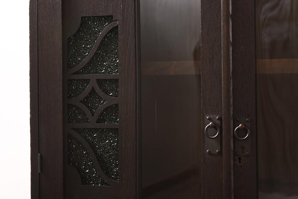 アンティーク家具　大正ロマン　栓材　当時物色ガラス　深みのある色味が魅力のブックケース(本箱、収納棚)