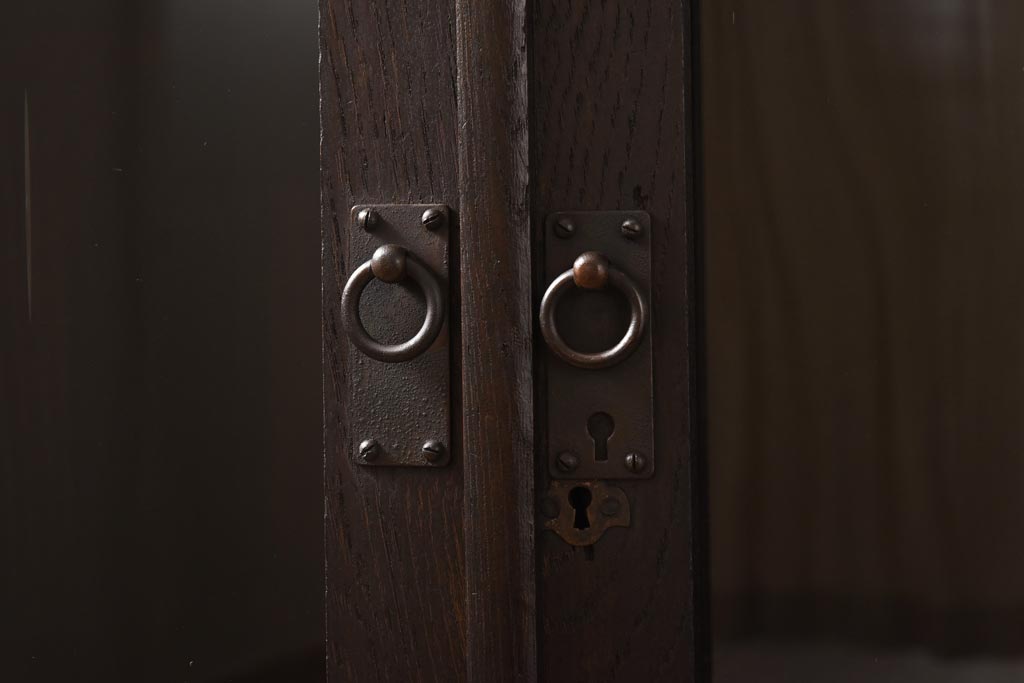 アンティーク家具　大正ロマン　栓材　当時物色ガラス　深みのある色味が魅力のブックケース(本箱、収納棚)