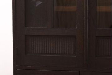 アンティーク家具　大正ロマン　栓材　当時物色ガラス　深みのある色味が魅力のブックケース(本箱、収納棚)