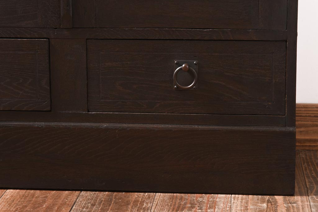 アンティーク家具　大正ロマン　栓材　当時物色ガラス　深みのある色味が魅力のブックケース(本箱、収納棚)