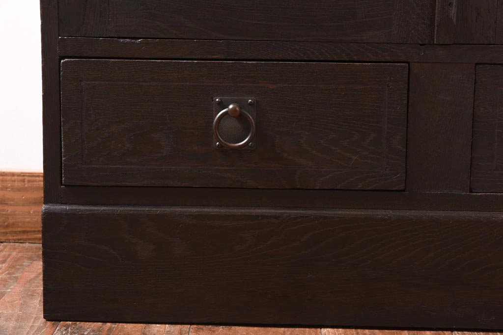 アンティーク家具　大正ロマン　栓材　当時物色ガラス　深みのある色味が魅力のブックケース(本箱、収納棚)