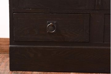 アンティーク家具　大正ロマン　栓材　当時物色ガラス　深みのある色味が魅力のブックケース(本箱、収納棚)