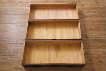 アンティーク家具　和製アンティーク　リメイク　前面ケヤキ材　鶴亀金具　二本松箪笥ローボード(時代箪笥、ローチェスト、和タンス)