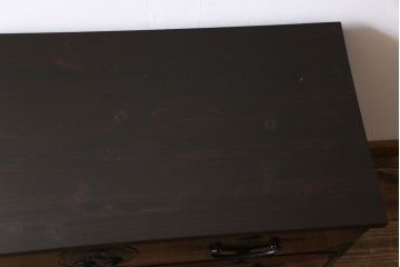 アンティーク家具　和製アンティーク　リメイク　前面ケヤキ材　鶴亀金具　二本松箪笥ローボード(時代箪笥、ローチェスト、和タンス)