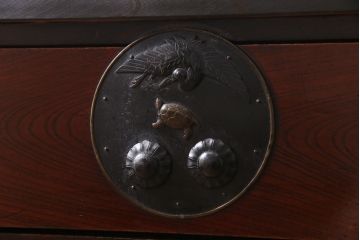 アンティーク家具　和製アンティーク　リメイク　前面ケヤキ材　鶴亀金具　二本松箪笥ローボード(時代箪笥、ローチェスト、和タンス)