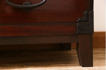 アンティーク家具　和製アンティーク　リメイク　前面ケヤキ材　鶴亀金具　二本松箪笥ローボード(時代箪笥、ローチェスト、和タンス)