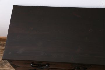 アンティーク家具　和製アンティーク　リメイク　前面ケヤキ材　鶴亀金具　二本松箪笥ローボード(時代箪笥、ローチェスト、和タンス)
