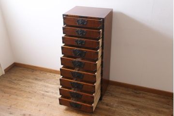 中古　伝統民芸家具　岩谷堂箪笥　9段・総引九ツ抽　ハイチェスト(立長箪笥、和タンス)(1)