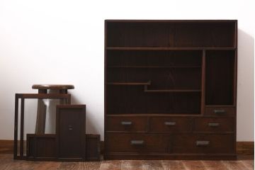 アンティーク家具　和製アンティーク　三方ケヤキ材　上品な和の趣きあふれる茶箪笥(収納棚、飾り棚)