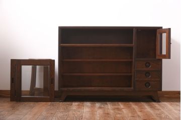 中古　松本民芸家具　モダンな雰囲気の90型茶タンス(サイドボード、戸棚)(定価約35万6千円)(1)