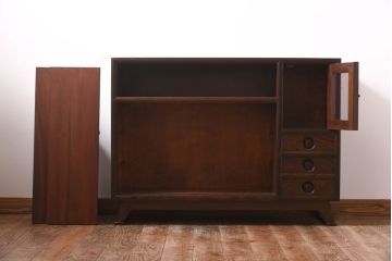 中古　松本民芸家具　モダンな雰囲気の90型茶タンス(サイドボード、戸棚)(定価約35万6千円)(1)