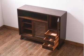 中古　松本民芸家具　モダンな雰囲気の90型茶タンス(サイドボード、戸棚)(定価約35万6千円)(1)