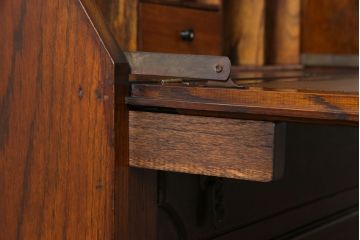 アンティーク家具　イギリスアンティーク　オーク材とステンドグラスの魅力あふれるビューローブックケース(ライティングビューロー、収納棚)