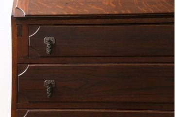 アンティーク家具　イギリスアンティーク　オーク材とステンドグラスの魅力あふれるビューローブックケース(ライティングビューロー、収納棚)