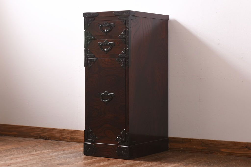 中古美品　伝統民芸家具　岩谷堂箪笥　菊幸　細身のサイドチェスト(立タンス)