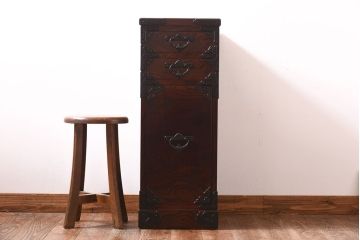 中古美品　伝統民芸家具　岩谷堂箪笥　菊幸　細身のサイドチェスト(立タンス)