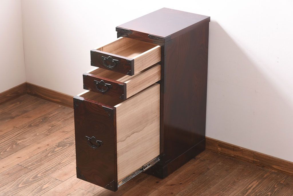 中古美品　伝統民芸家具　岩谷堂箪笥　菊幸　細身のサイドチェスト(立タンス)