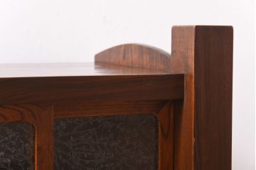 アンティーク家具　昭和初期　黒檀・栓材　結霜ガラスが上品なローボード(収納棚、置き床)