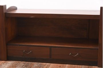 アンティーク家具　昭和初期　黒檀・栓材　結霜ガラスが上品なローボード(収納棚、置き床)