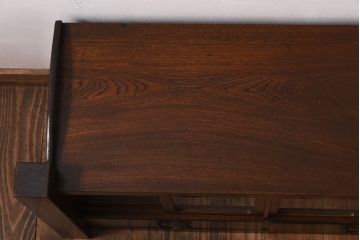 アンティーク家具　昭和初期　黒檀・栓材　結霜ガラスが上品なローボード(収納棚、置き床)