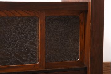 アンティーク家具　昭和初期　黒檀・栓材　結霜ガラスが上品なローボード(収納棚、置き床)