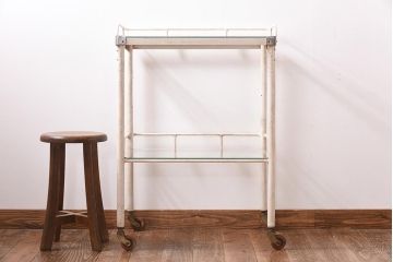 ペイント家具　シャビーな雰囲気漂うシンプルなキャスターワゴン(キッチンワゴン、サイドワゴン)
